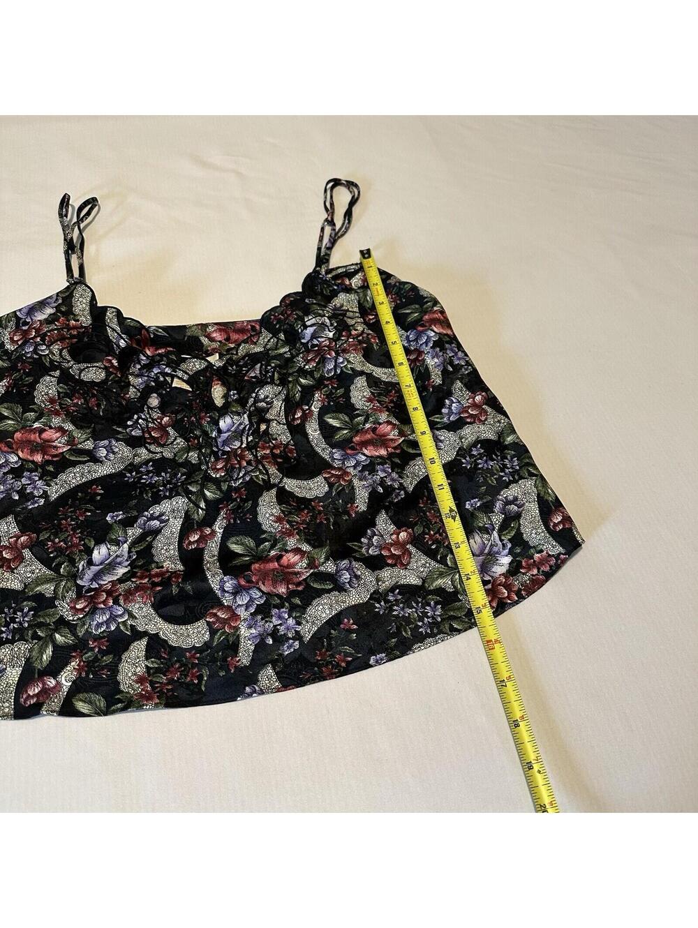 Vintage Victoria’s Secret Black Floral Pajama Lingerie Cropped Cami Top Sz Large - Picture 2 of 11